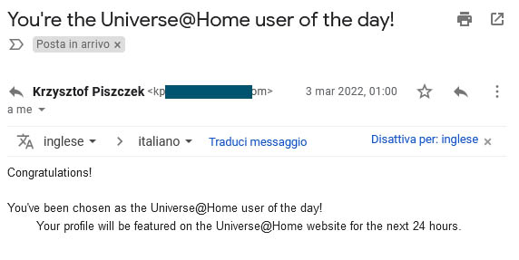 Universe@Home User of the Day